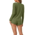 thumbnail image 3 of Conjuntos de pijama de waffle para mujeres INSPIRE CHIC, conjunto de lounge de punto, parte superior de manga larga con botones y pantalones cortos, ropa de casa a juego, verde claro, 3 of 5