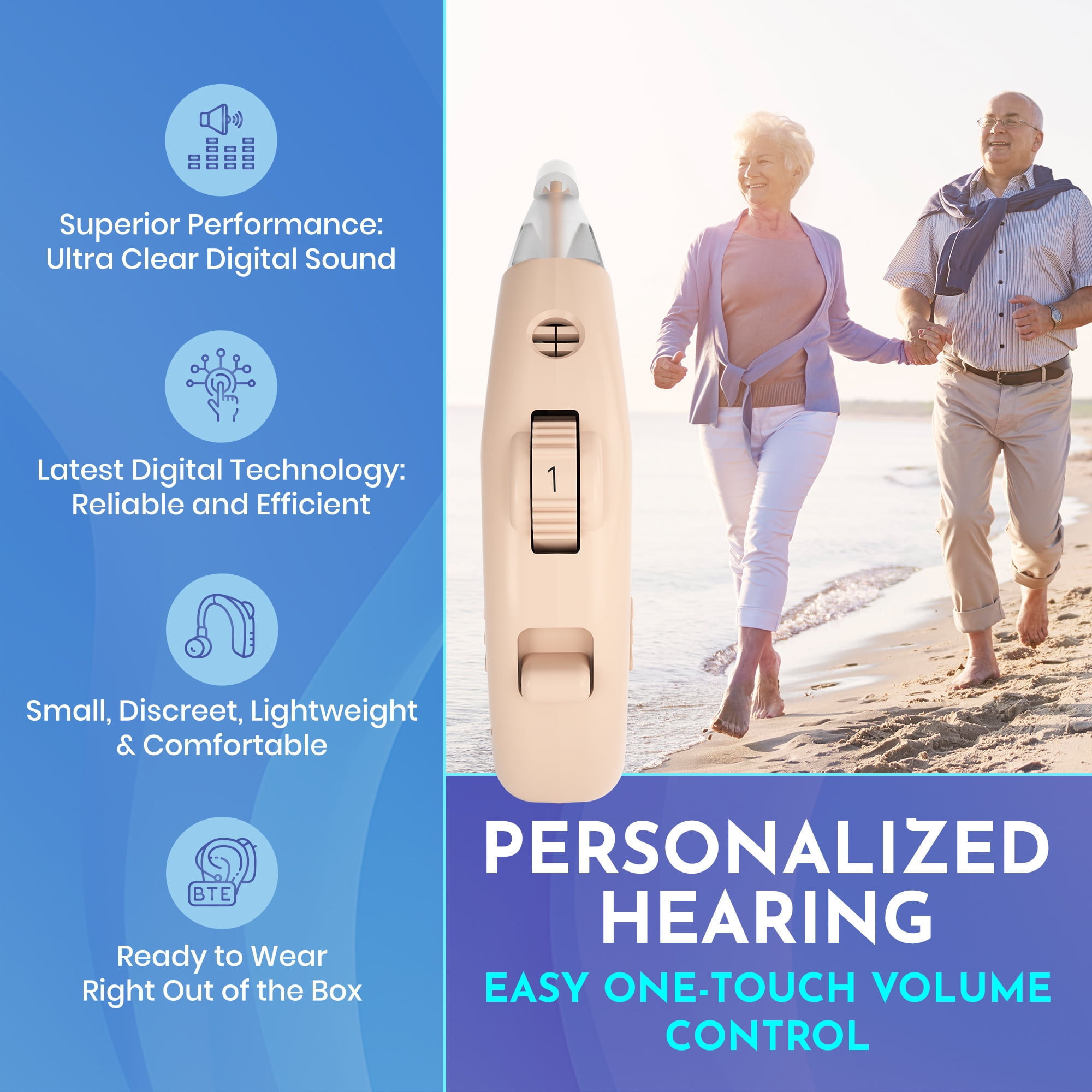 MEDca Rechargeable Digital Hearing Amplifier Set with Accessories, Multicolor, 2 Piece