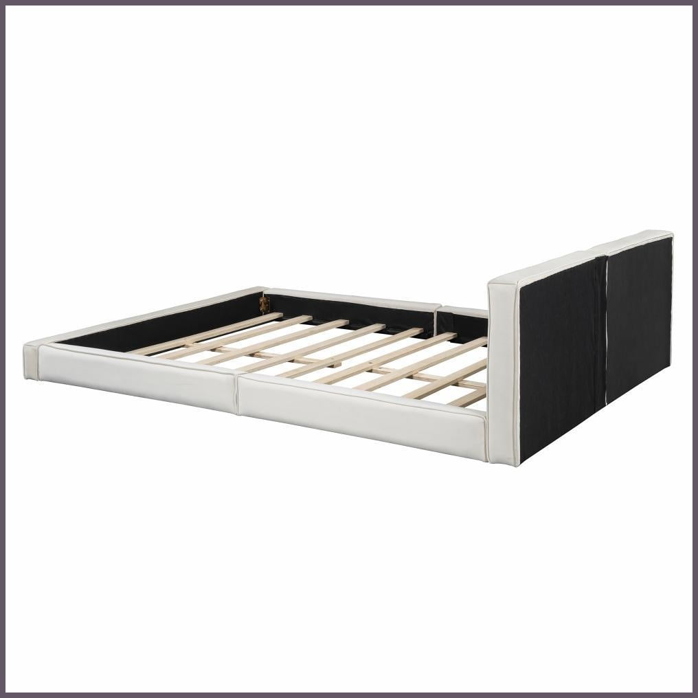 Queen Size Velvet Upholstered Platform Bed with Solid Frame, 500lbs Capacity, Beige Master Bedroom Bedframe