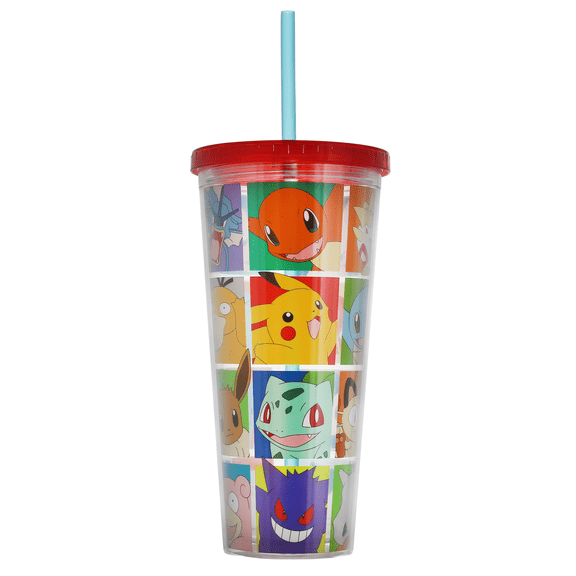 Pokemon Character Cold Cup Tumbler with Lid and Straw, Plastic, 24 fl oz