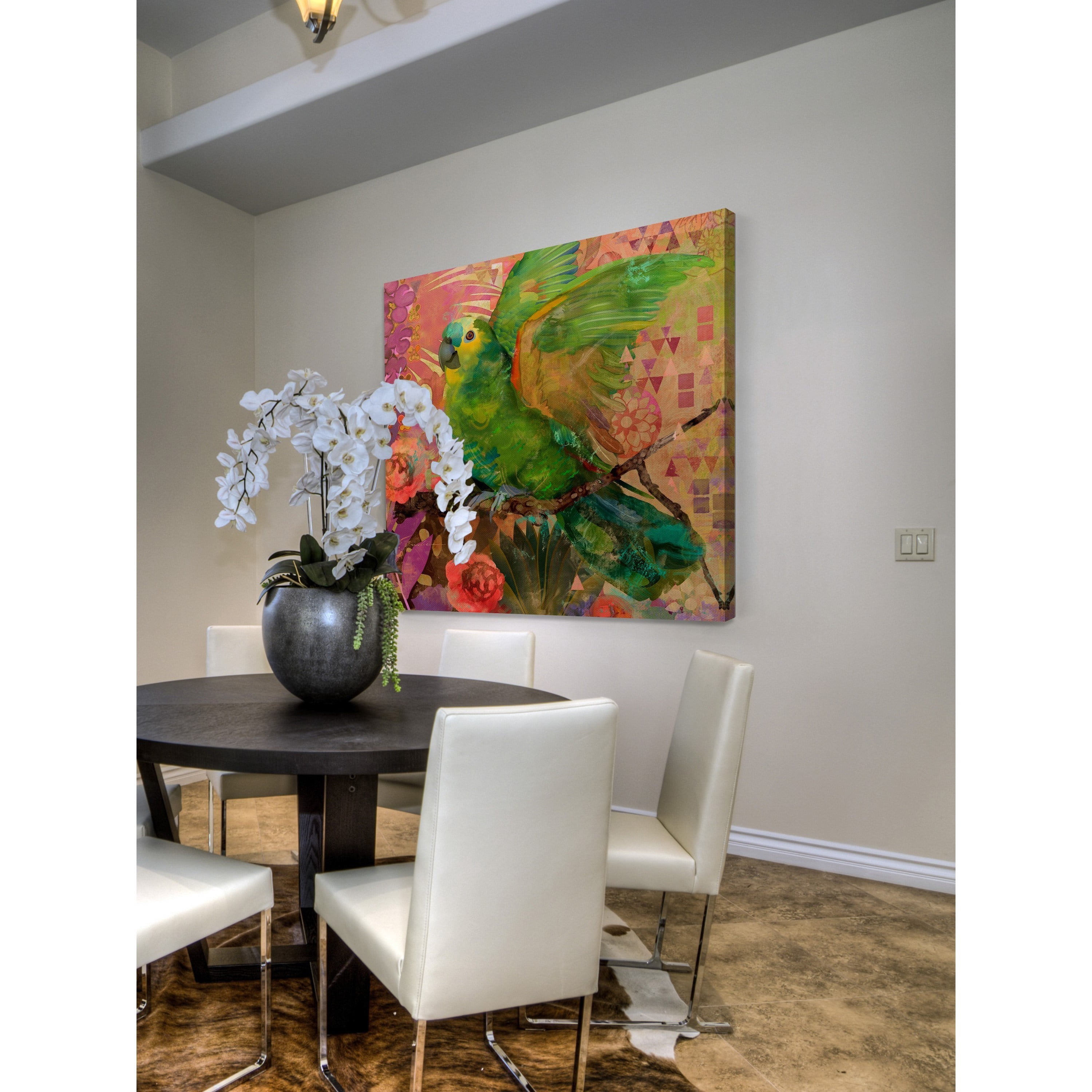 "Great Green Parrots" Painting Print on Wrapped Canvas