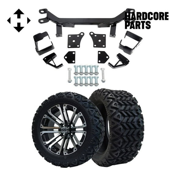 Hardcore Parts 6" Drop Axle Lift Kit for EZGO TXT/PDS (1994.5-2001.5) Electric Golf Cart with 14" Machined/Black 'LANCER' Wheels and 23"x10"-14" DOT rated All-Terrain tires