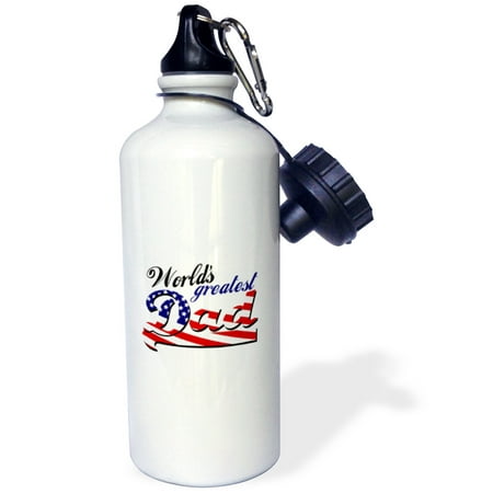 3dRose Worlds greatest dad with USA American flag - good for fathers day or as a general best daddy gift, Sports Water Bottle,