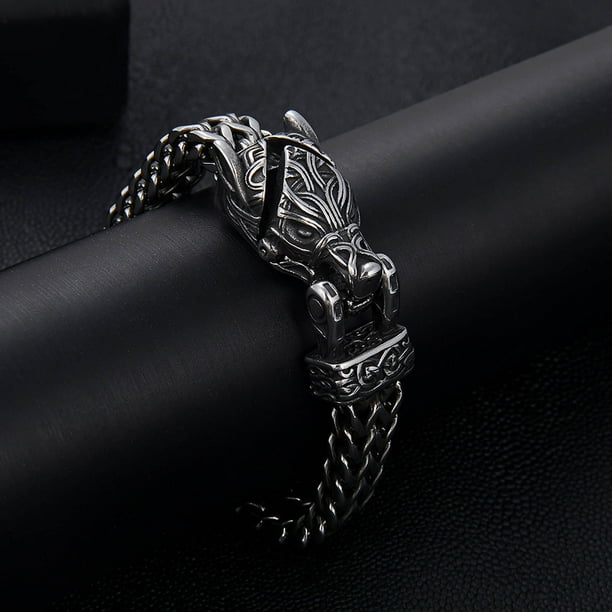 Joyas y relojes, Accesorios, Pulseras, Pulseras, Pulsera de acero inoxidable estilo europeo y lobo para hombre, estilo punk vintage, cadena gruesa, pulsera de acero de titanio a la moda, joyería, puls