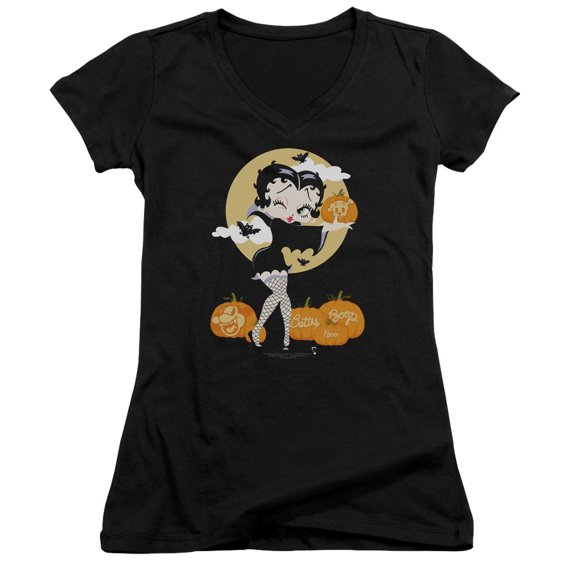 Betty Boop Vamp Pumkins Junior Women's T-Shirt V-Neck Black