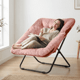 thumbnail image 7 of Gaildon Moon Saucer Chair Soft Faux Fur Folding Accent Chair, Square Lounge Lazy Chair Moon Chair with Metal Frame, Pink, 7 of 7