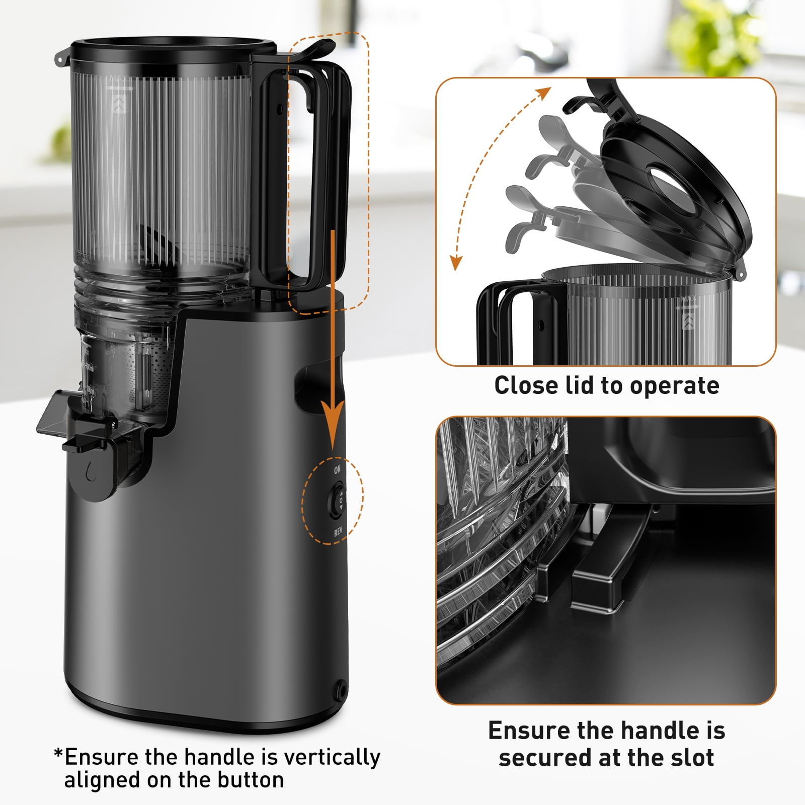 DARKIRON Cold Press Juicer, Masticating Juicer with 5.4" Large Feed Chute, 400W Slow Juicer Machines Fit Whole Vegetables and Fruits,Juicer Machine with High Juice Yield (Black)