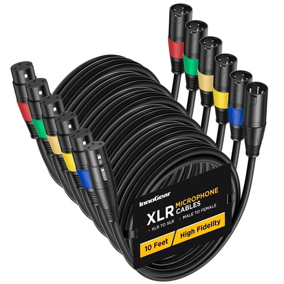 Cables de micrófono XLR InnoGear balanceados de 3 pines, 3 m, paquete de 6