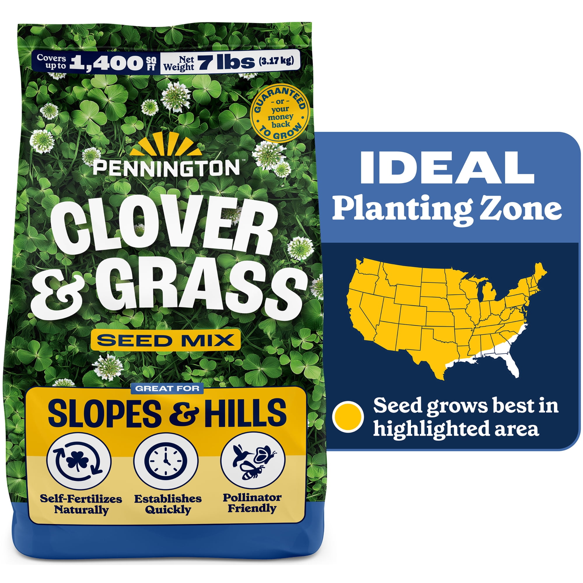 Pennington Clover & Grass Seed, Sun to Partial Shade, Drought Tolerant, Low-Maintenance Grass, 7 lb.