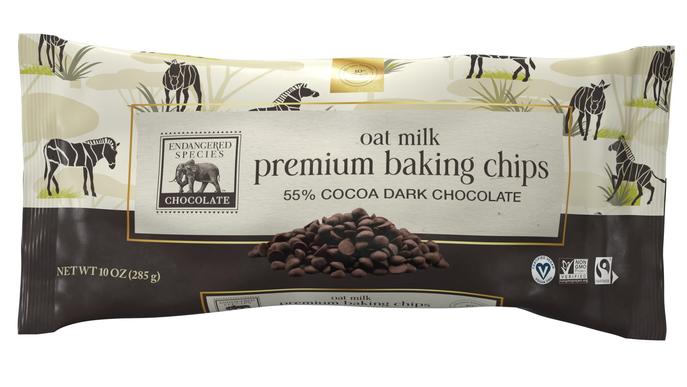 (3 pack) Endangered Species 10oz Chocolate Premium Oat Milk Baking Chips, 55% Cocoa