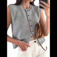 thumbnail image 3 of Chaleco Tipo Suéter para Mujer, -Verano 2025, Informal, Ligero, de Punto, Sin Mangas, con Botones, Ropa de Moda. Gris L, 3 of 7