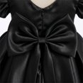 thumbnail image 4 of IBTOM CASTLE Toddler Girls Satin Short Puff Sleeve Flower Girl Dress Baby Girl Birthday Party Ruffle Formal Bowknot Wedding Guest Dress Black, 4 of 7