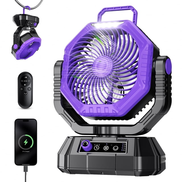 Ventilador de camping AJVV Dual Motors con batería de 20000 mAh, luz LED