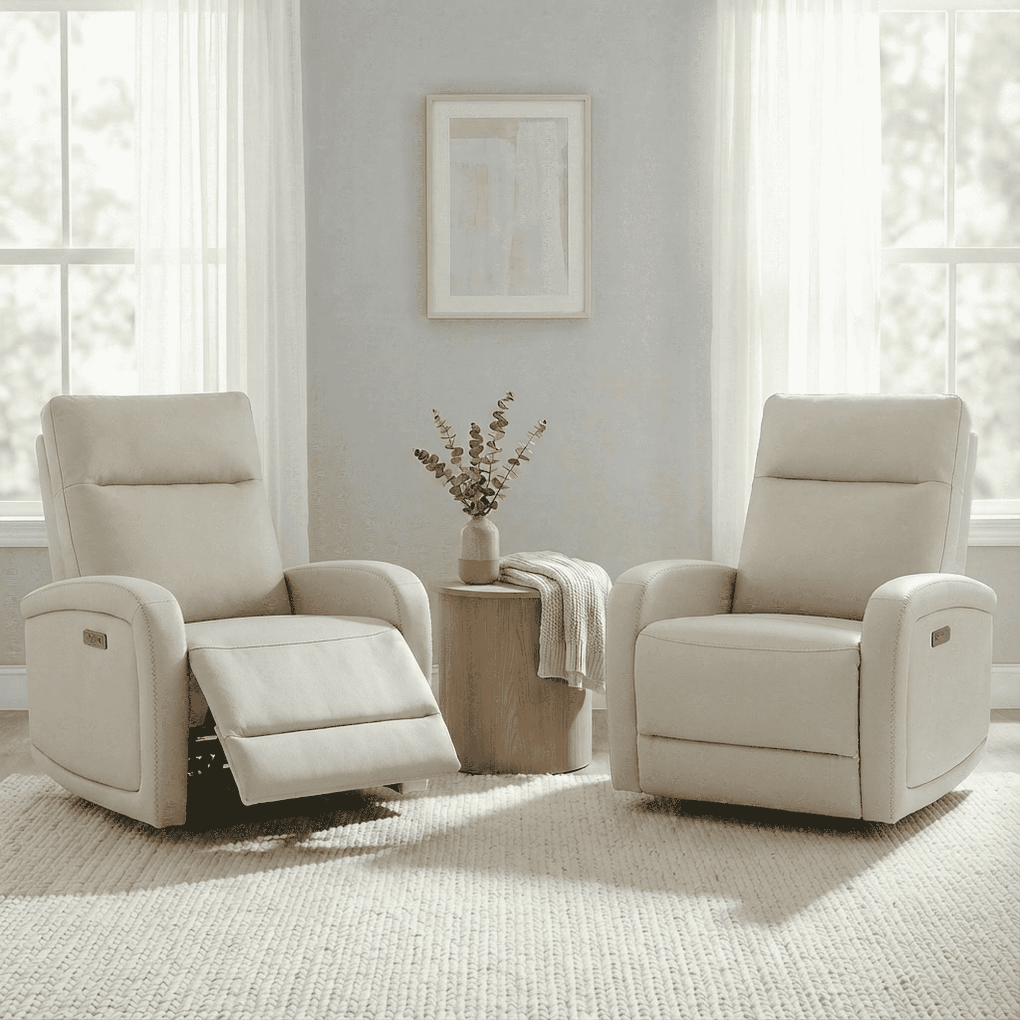 Spruce & Spring Zero Wall Hugger Power Recliner for Compact Spaces, Cream-Faux Leather