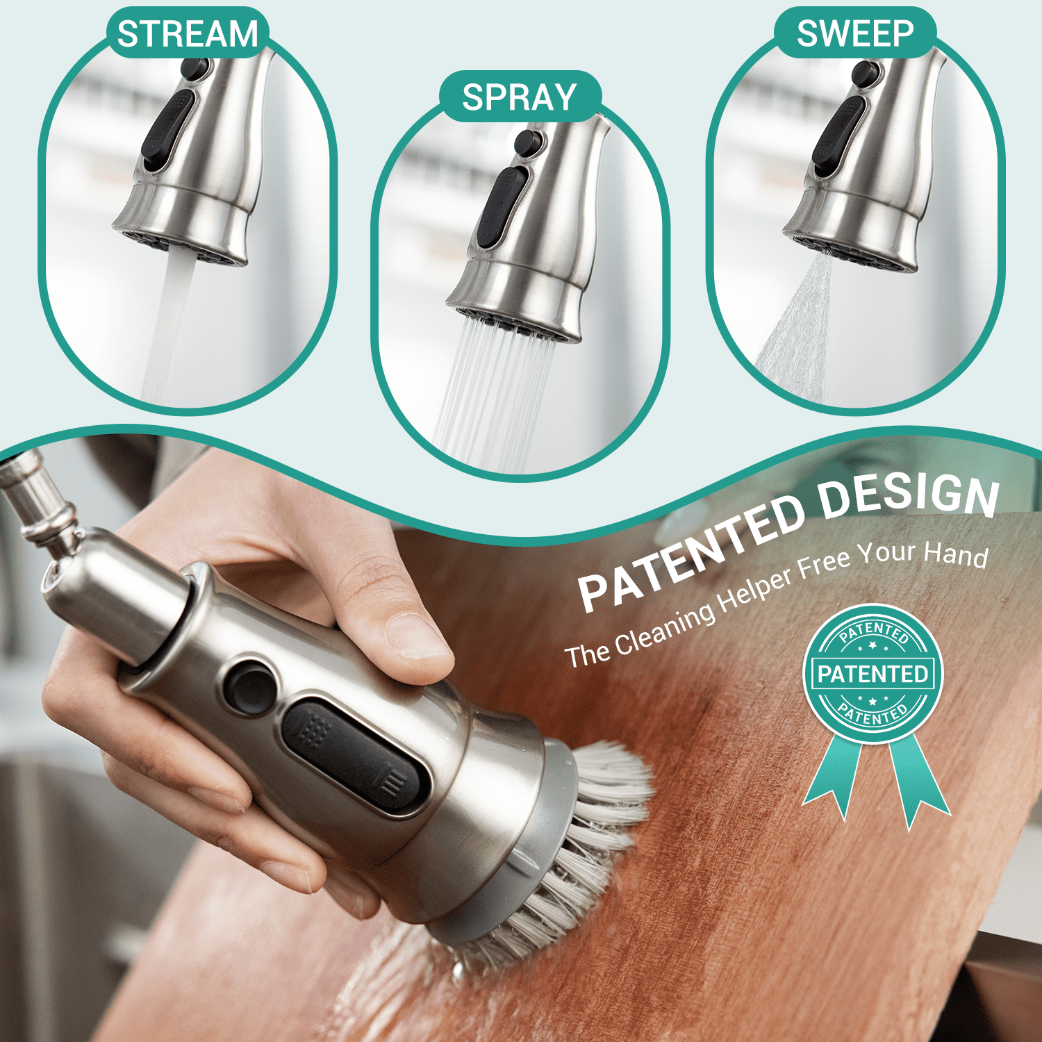 Appaso 3 Hole Kitchen Faucet with Pull Down Brushed Nickel 211BN