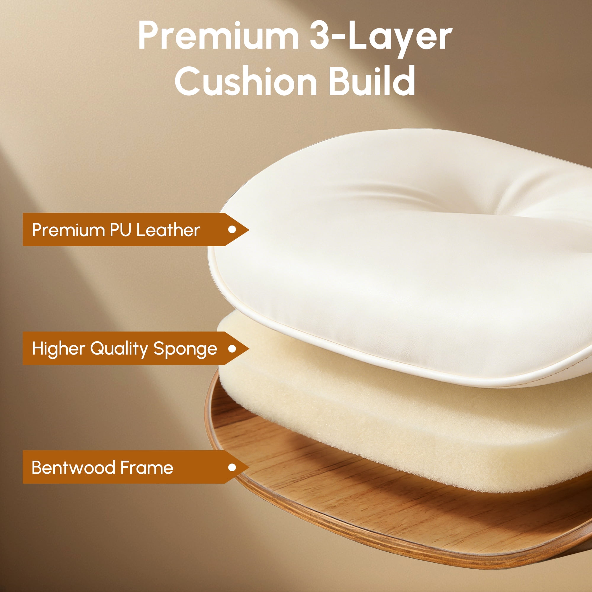 XIZZI Home Office Chair, Armless Mid-Century Ergonomic Desk Chair with 3" Thick Cushion, Premium PU Leather Mid Back 360 Swivel Computer Chair with Walnut Design, Button-Tufted White