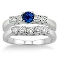 thumbnail image 2 of Classic Art Deco 6mm Round Cut 1.5 Carat Blue Sapphire And Moissanite Diamond Engagement Ring Five Stone Bridal Set on 10k White Gold, 2 of 2