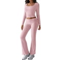 thumbnail image 4 of 2 Piece Square Neck Lounge Set Womens Wide Leg Pants Slightly Crop Top Sweatsuit Sets Pink L, 4 of 10