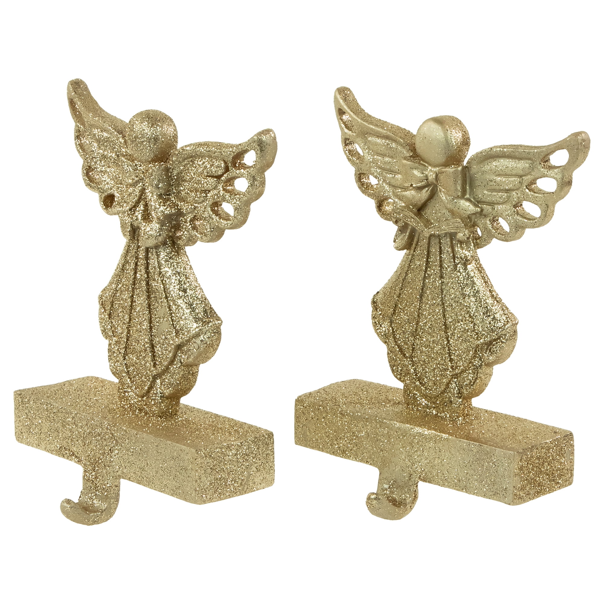 Northlight Set of 2 Gold Angel Glittered Christmas Stocking Holders 6.5"