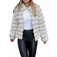 thumbnail image 2 of Chaqueta de Piel Sintética para Mujer, Abrigo Corto Abullonado de Larga, Abrigo Cálido de Invierno. Gris M, 2 of 8