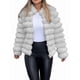 thumbnail image 2 of Chaqueta de Piel Sintética para Mujer, Abrigo Corto Abullonado de Larga, Abrigo Cálido de Invierno. Gris M, 2 of 8