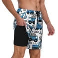 thumbnail image 2 of Sikiie Blue Excavator Print Men's Double Layer Swimming Trunks, Adjustable Waistband and Pockets Sports Swimming Trunks, Beach Swimwear-3X-Large, 2 of 6
