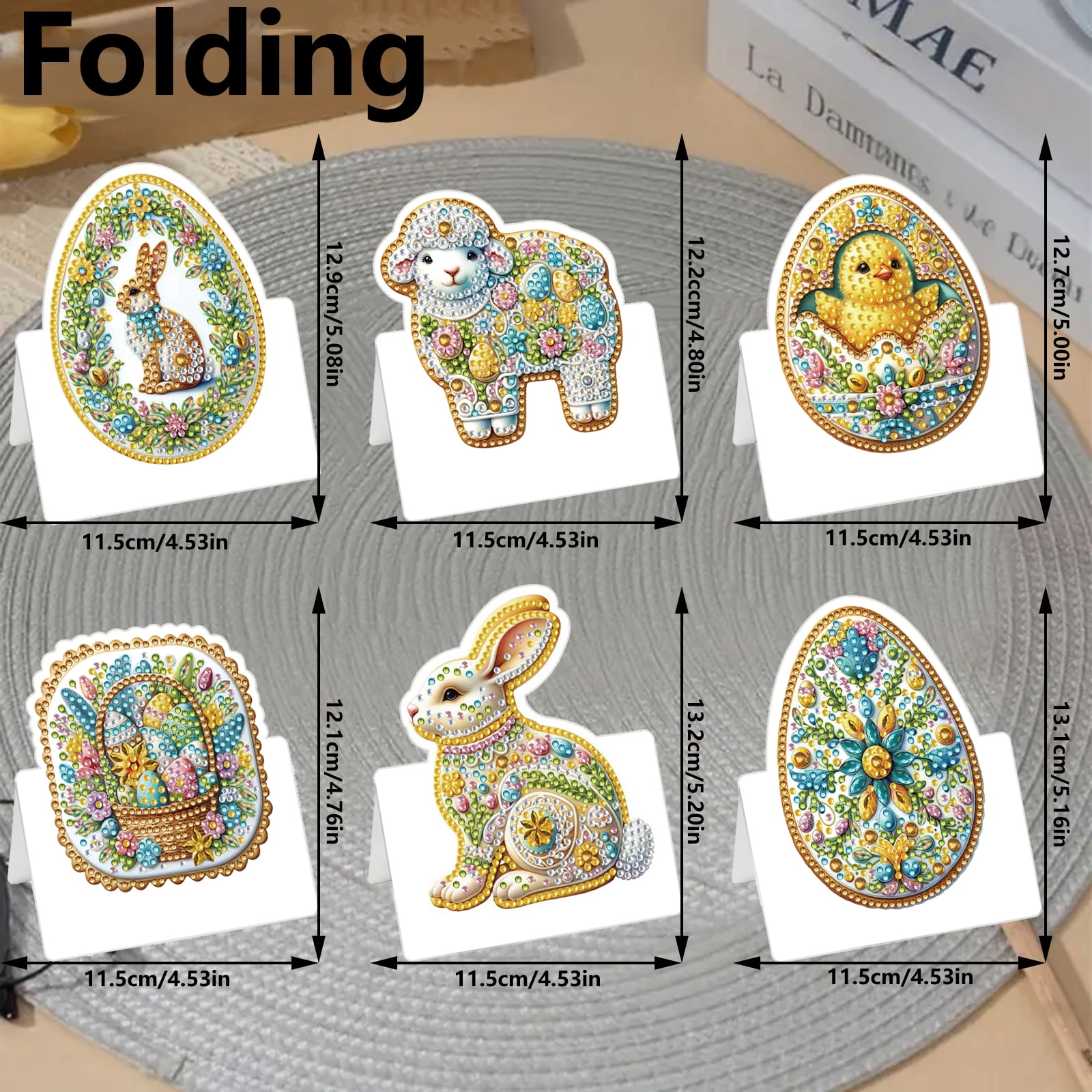 FLOPESN 6Pcs Easter Foldable Greeting Card set,DIY Diamond Art Painting with White Envelopes for Festival Holiday-Cookies