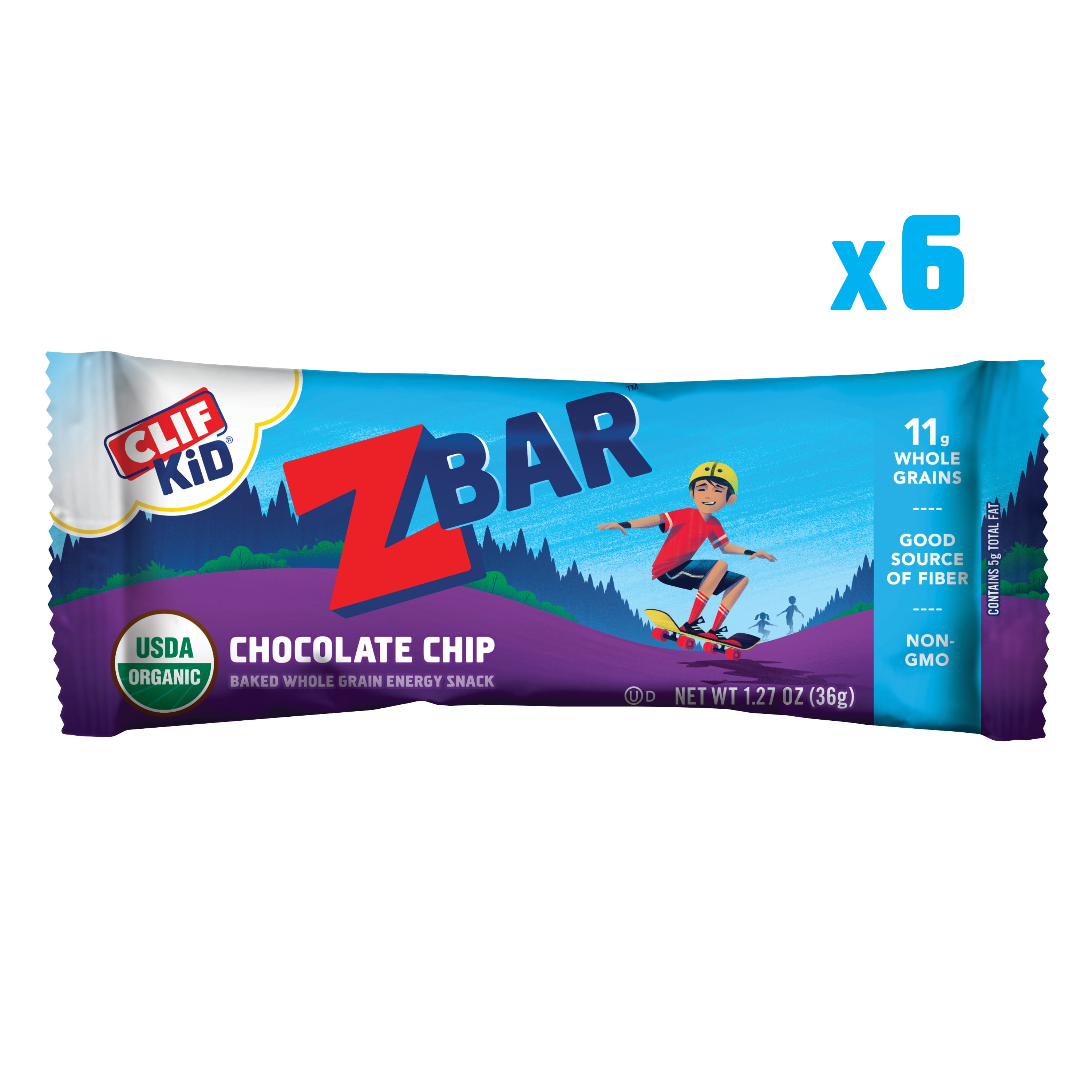 CLIF Kid Zbar Organic Granola Bars, Kids Snacks, Chocolate Chip, 6 Ct, 1.27 oz