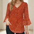 thumbnail image 2 of Womens Tops Ruffle 3/4 Sleeve V-Neck Floral Pritned Dressy Casual Chiffon Blouses Tops, 2 of 7