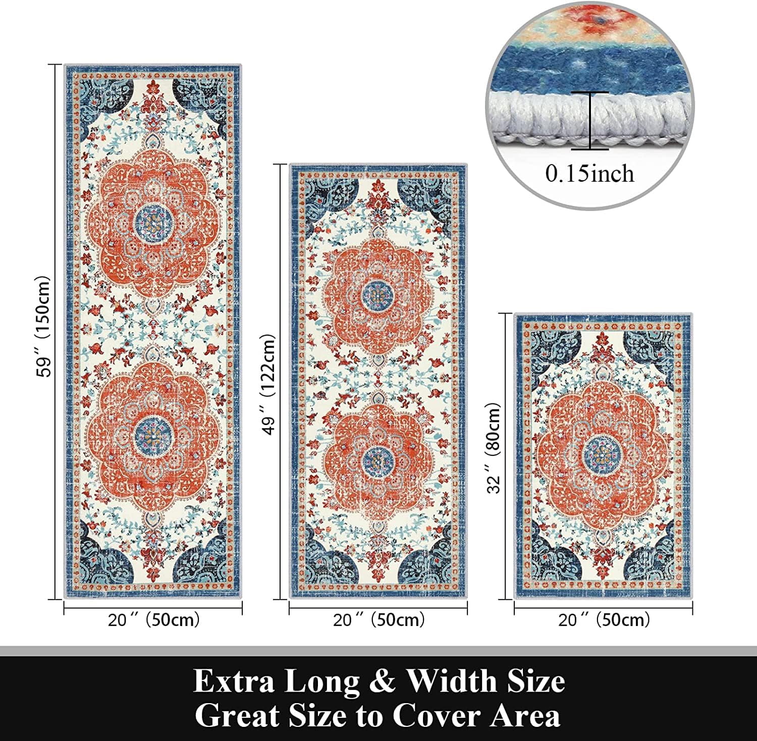 Boho Kitchen Rugs Sets 3 Piece with Runner Non Slip Kitchen Mats for Floor Washable Bohemian Runner Rug Kitchen Floor Mat Carpet for Hallway Laundry Room Door Office Sink