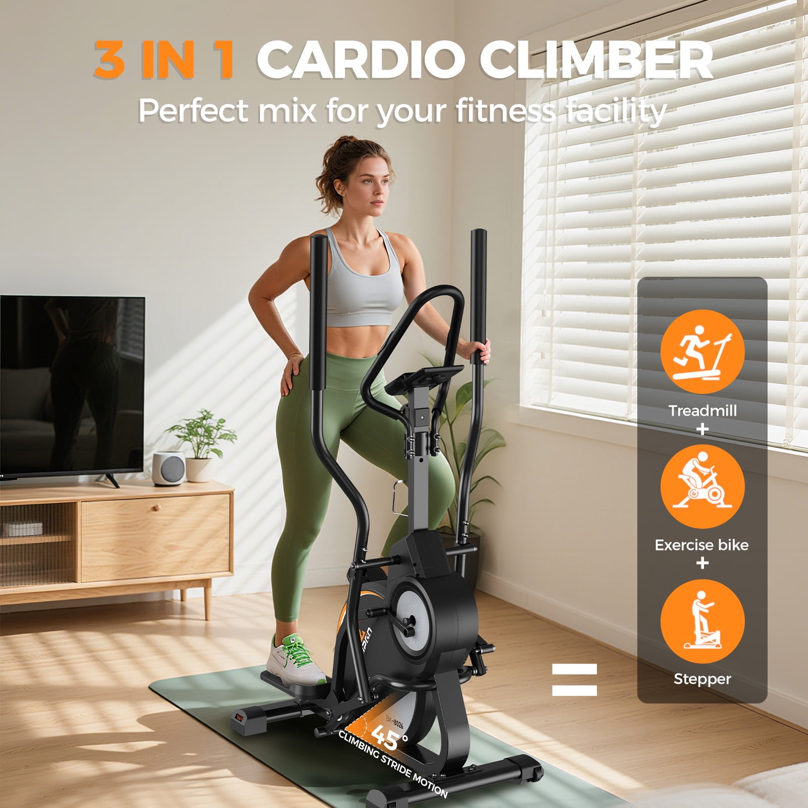 UPGO Pro Cardio Climber Stepping Elliptical Machine, 3 in 1 Elliptical, Total Body Fitness Cross Trainer with Hyper-Quiet Magnetic Drive System