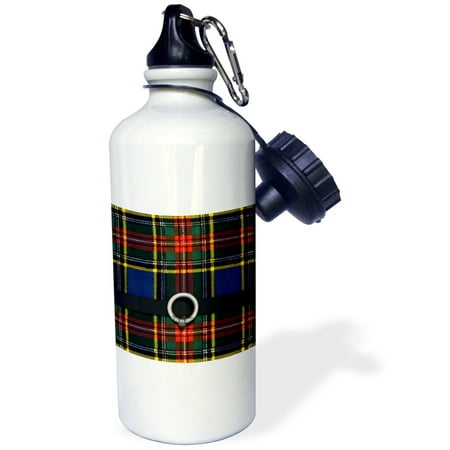 3dRose Scottish Macbeth Tartan Pattern with black belt and buckle design, Sports Water Bottle,