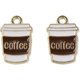 thumbnail image 2 of 10 colgantes de taza de café de aleación esmaltada, color oro claro, con dije de palabra y colgante color marrón coco., 2 of 2