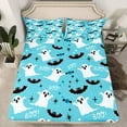 thumbnail image 2 of Manfei Halloween Bed Sheets Set King Size for Teens, Blue Bed Sheets King, Kawaii Ghost Bat Bedding King Size, Breathable Bedroom Decorative, 4pcs, 2 of 7
