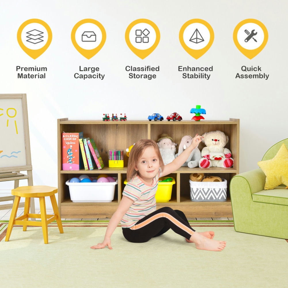 Canddidliike Kids 2-Shelf Bookcase 5-Cube Wood Toy Storage Cabinet Organizer-Natural, Toy Storage Organizer for Kids, Boys, Girls, Nursery