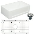 thumbnail image 6 of Gourmetier KGKFA331810SQ Arcticstone 33" Solid Surface White Stone Apron-Front Single Bowl Farmhouse Kitchen Sink with Strainer and Grid, Matte White/Brushed, 6 of 7