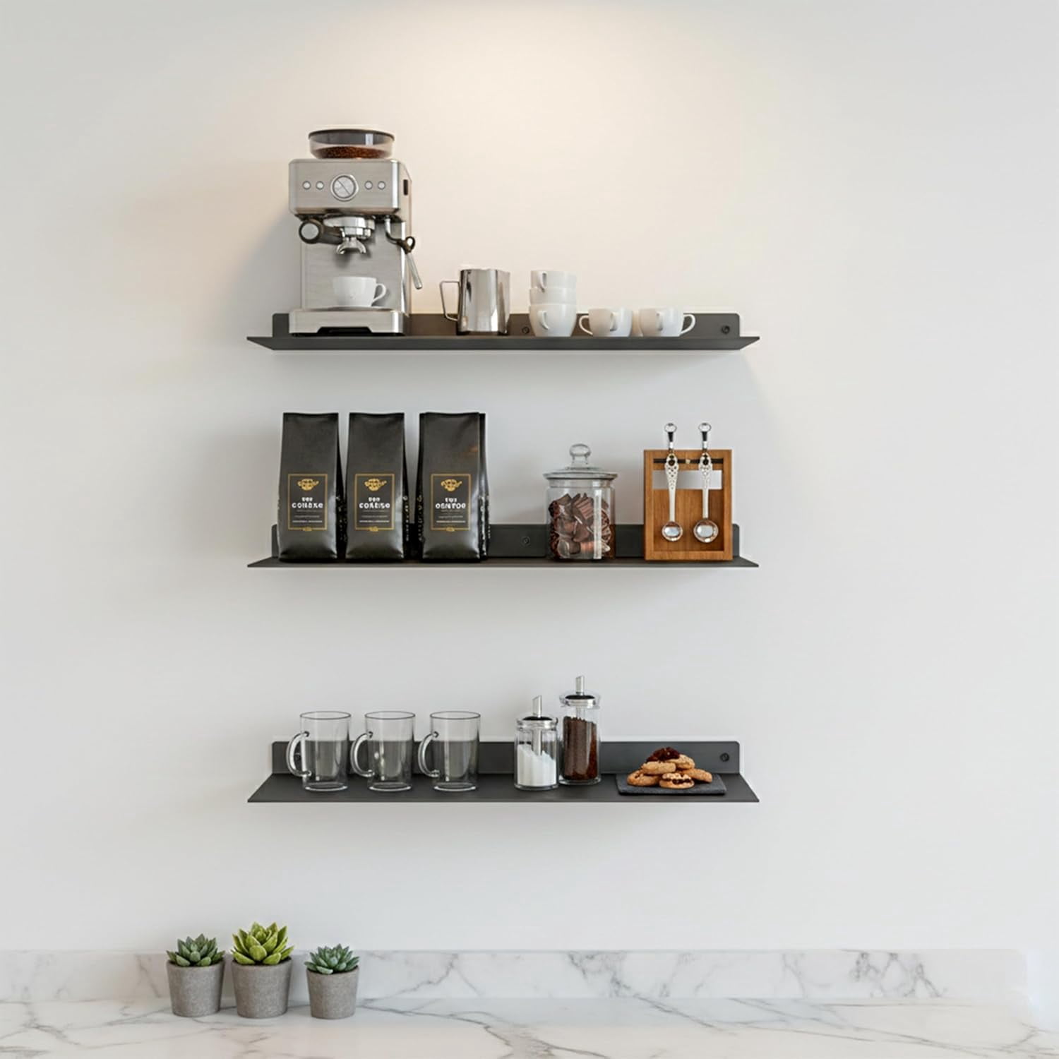 SIMOND STORE Linear Floating Shelf - Steel Industrial Heavy Duty Metal Wall Mounted DIY Designed Shelf (24" X 8" X 2.5", Powder Coated Black)