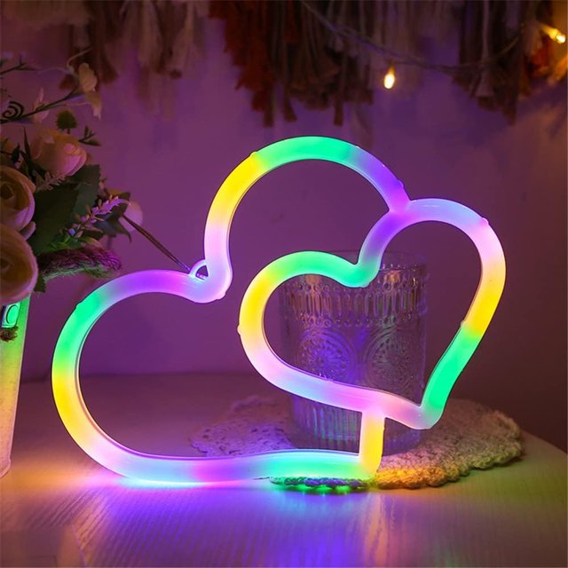 LINLIN LED Neon Sign,Heart Neon Sign Night Light Wall LED Neon Lamp USB Battery Powered Led Neon Light Sign for Home Bedroom Bar Party Decoration