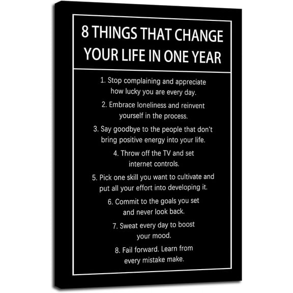 WFSposter-Motivational Canvas Wall Art 8 Things That Change Your Life In One Year Inspirational Wall Decor Quotes Poster Print Artwork for Office Living Room Framed Ready to Hang