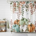 thumbnail image 3 of Fall Thanksgiving Shower Curtain Set with Hooks, Orange White Green Pumpkin Leaf Waterproof Fabric Bathroom Curtains Decor Home Accessories, Stall Long 54 X 78 Inch, 3 of 9