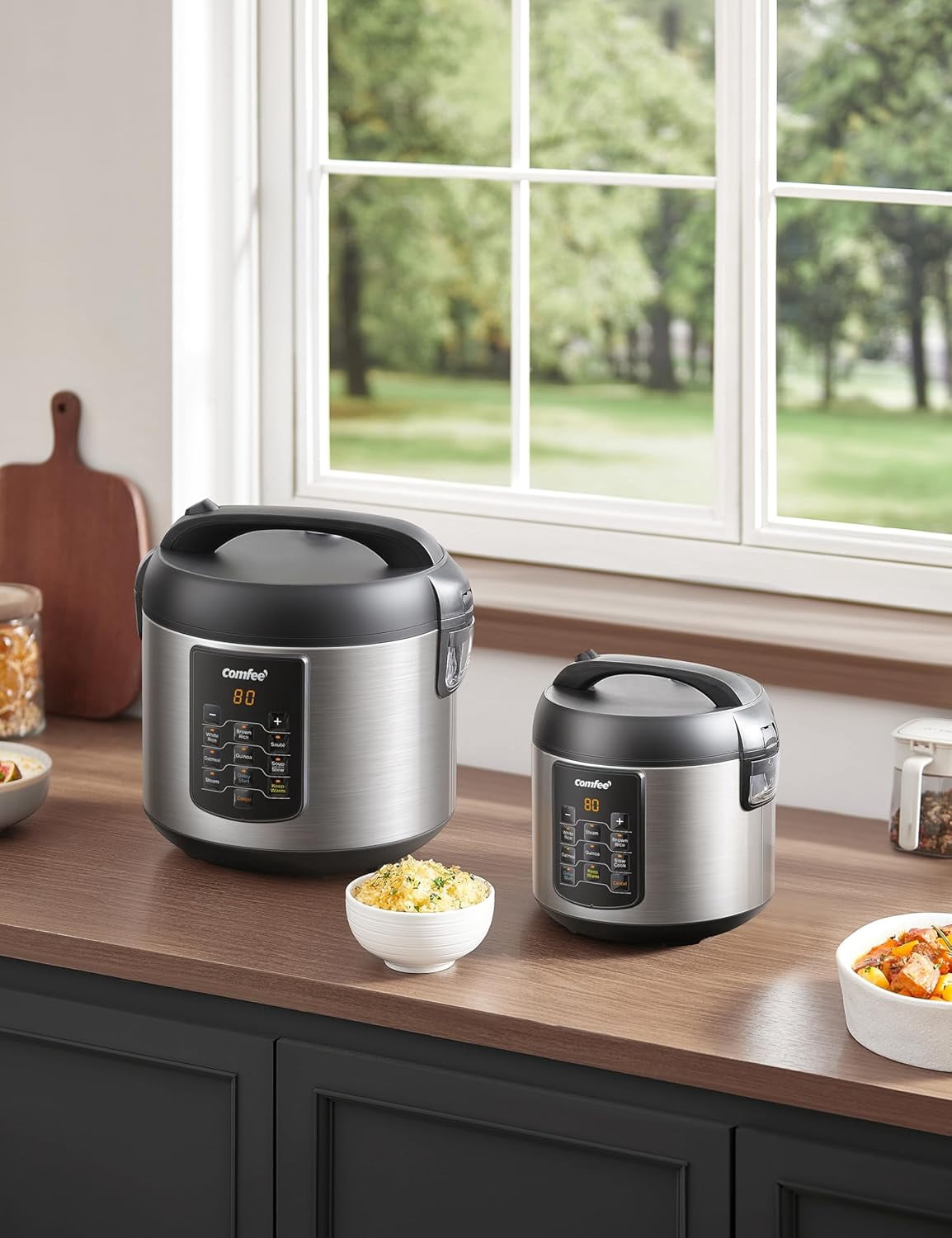 Compact Rice Cooker 6-in-1 Multi Cooker Stainless Steel Slow Steamer Saute Warmer 2QT 8 Cups Brown Quinoa Oatmeal