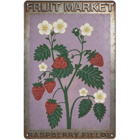 Vintage Raspberry Berry Metal Tin Sign Rustic Kitchen Wall Art 8x12 Inch