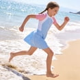 thumbnail image 3 of Girls One Piece Swimsuit Skirted Kids Bathing Suits Zipper Short Sleeves Swimwear Girls Swim Dress, 3 of 8