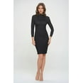 thumbnail image 2 of Women's Long Sleeve Midi Cocktail Bodycon Dress, Stretchy Ribbed Knit, High Neck(Black Small Size), 2 of 6