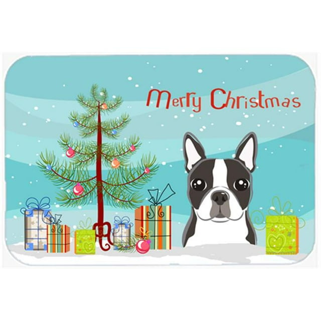 Carolines Treasures BB1575JCMT Christmas Tree & Boston Terrier Kitchen or Bath Mat, 24 x 36