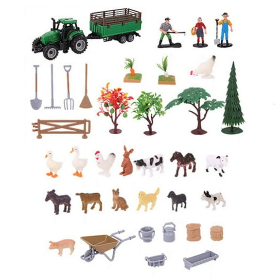 hejhncii Realistic Farm Adventure Playset 49 Plastic Mini Characters Animals Tools Plant