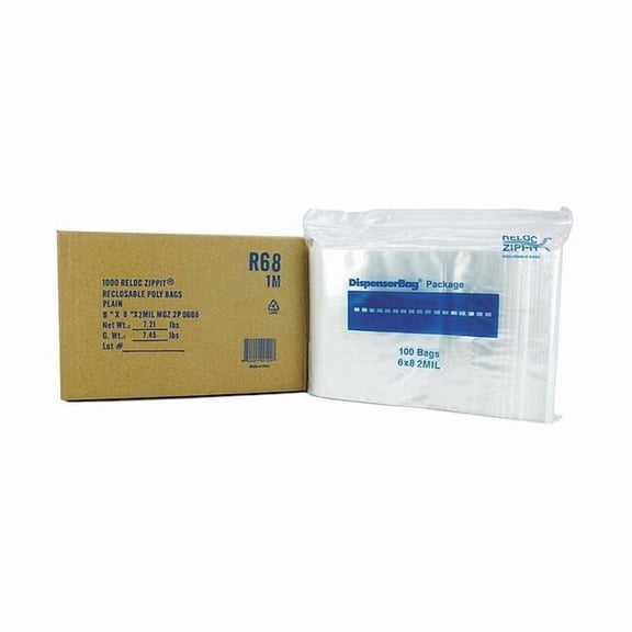 Reloc Zippit Reclosable Poly Bag,Zip Seal,PK1000 R68