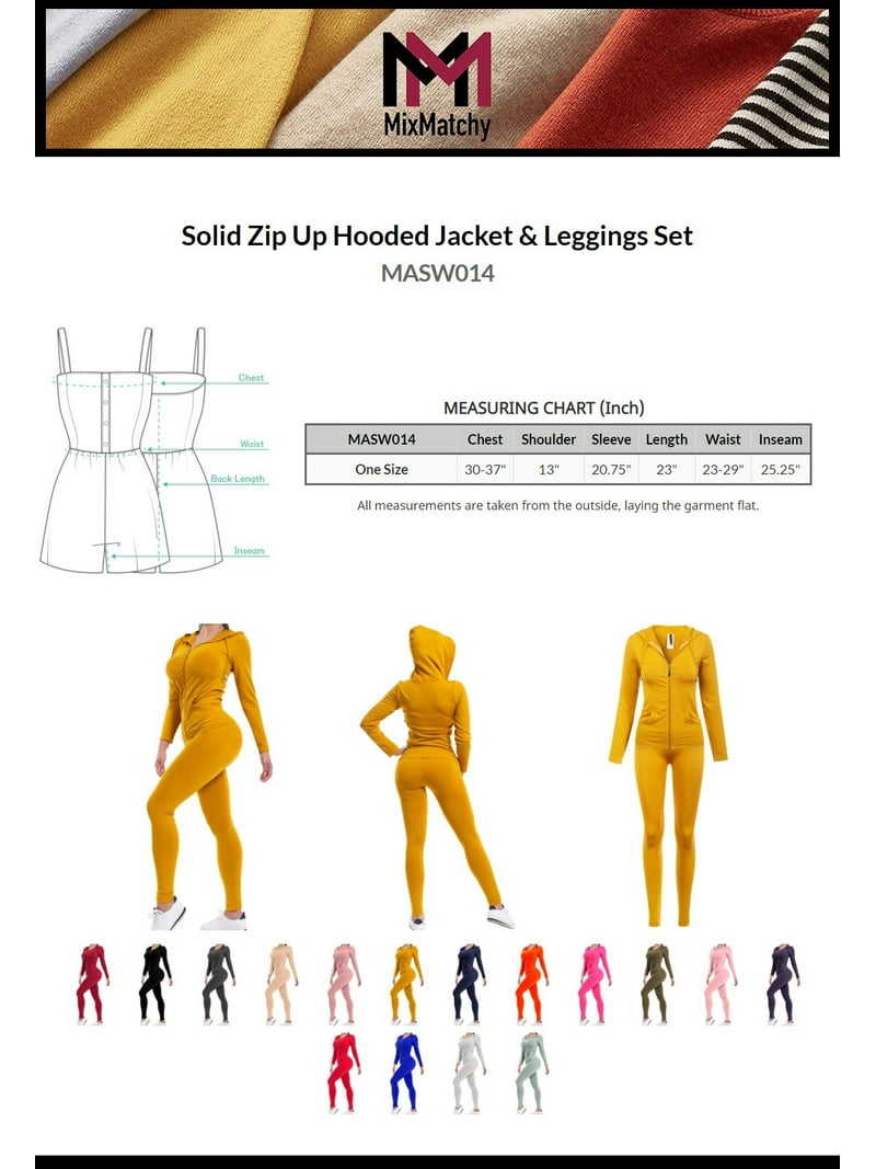 MixMatchy Women's Solid Zip Up Hooded Jacket & Leggings Set