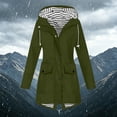 thumbnail image 2 of Xaqiouau Womens Striped Lined Hooded Jacket Mid-Length Water-Resistant Windproof Coat Quick Dry Lightweight Outerwear Outdoor Hiking Casual Daily Windbreaker Army Green XXL, 2 of 7