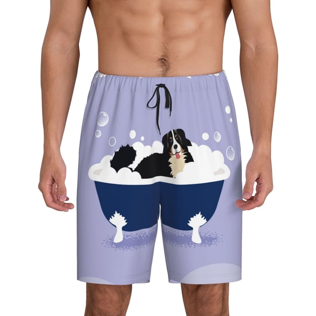 Fotbe Bernese Mountain Dog Sitting Bath Tub Pantalones Cortos de Pijama para Hombre, Ropa de Dormir, Pantalones de Pijama Cortos para Hombre-XX-Large